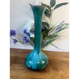 Blue Mountain Pottery Bud Vase Green Drip Glaze Tall Trumpet Vase Canada BMP